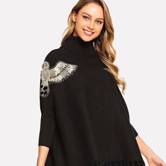 Coeur De Vague Embroidered Fringe Poncho Cloak NWT - Picture 3 of 11